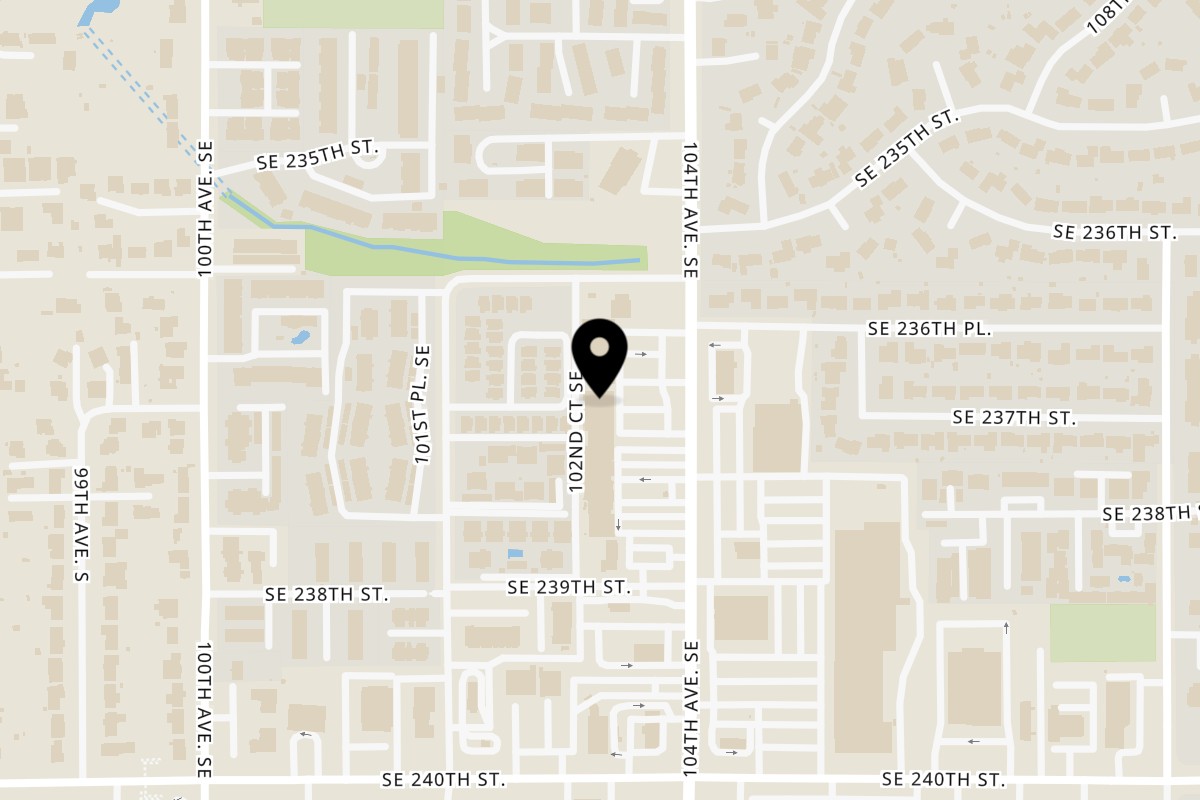 Map showing the location of Cushitic Cuisine on 23629 104th Ave SE in Kent
